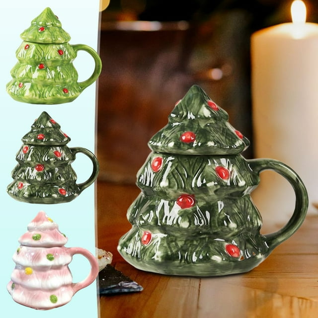 Taza de Cerámica con Diseño de Árbol de Navidad, Diseño Festivo, Asa Cómoda, Versátil para Bebidas Calientes, Decoración Navideña Esencial, Apta para Lavavajillas, 1 Pieza