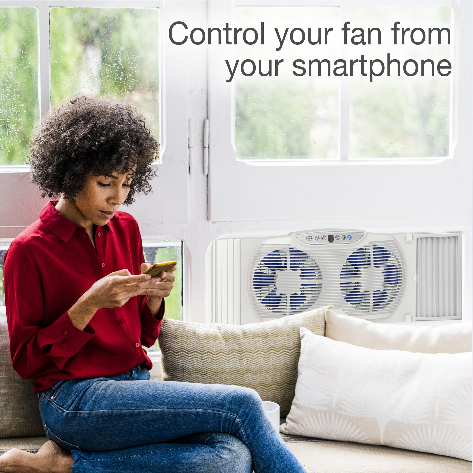 Lasko Electrically Reversible Twin Window Fan with Bluetooth® Technology, 13" H, W09560, White
