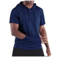 thumbnail image 2 of FNFYFH Mens Short Sleeve Hooded Tops with Pocket Summer Trendy Drawstring Pullover T Shirts Navy,XXXL, 2 of 7