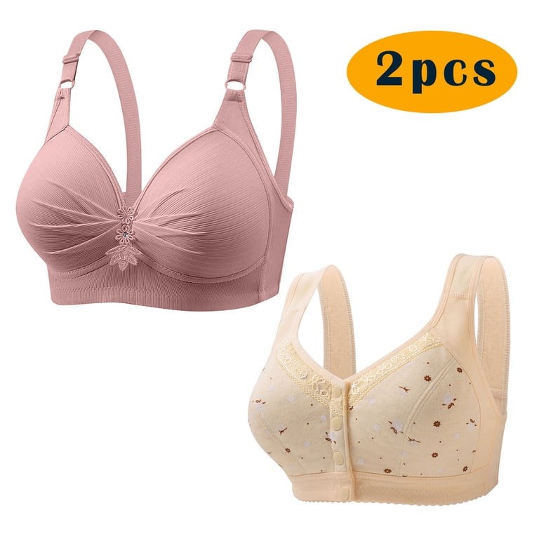 bras for backless dresses plus size Bra for Backless Dresses Women Bras Plus Size Front Buckle Lace Comfortable Solid No Underwire Bras Underwear V-Neck T-Shirt Bra Feature Front Snap Closure Padded Bra Style Y-523 , Beige 95D -
