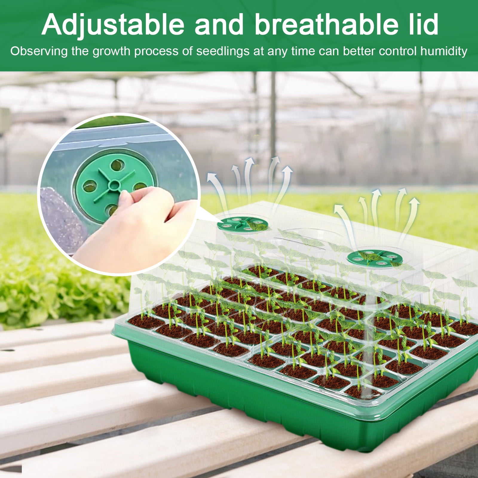 48 Cell Seed Starter Tray Kit Seedling Germination Box with Humidity Dome Propagation Tray Plant Growing Container Indoor Gardening Seed Starting Cultivation Set