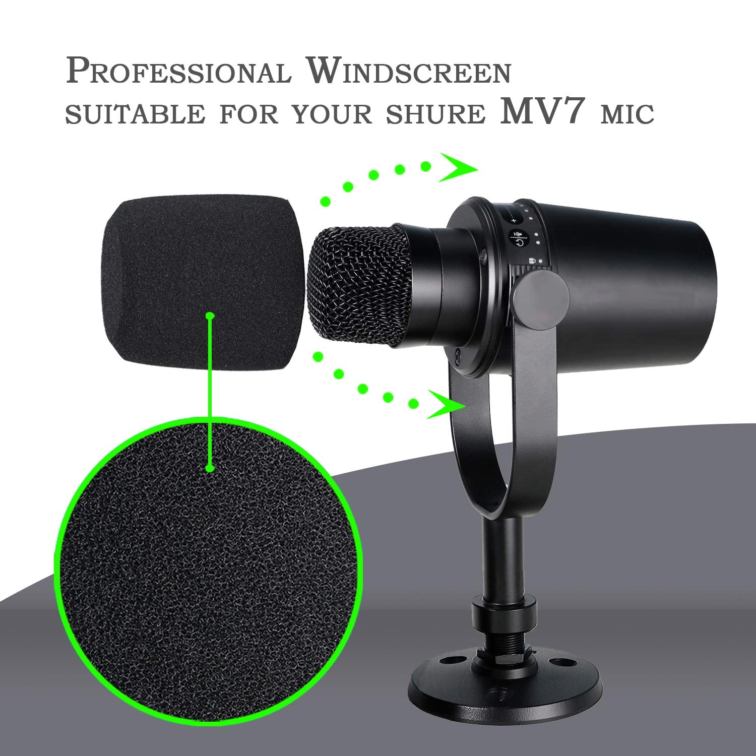 MV7 Boom Arm with Pop Filter - Mic Stand with Foam Cover Windscreen Compatible with Shure MV7 Microphone by YOUSHARES