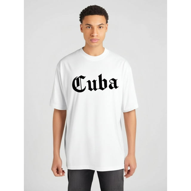 T-Shirt Tendance à Imprimé Cubain pour Hommes - Col Rond Décontracté, Manches Courtes, Mélange de Polyester Respirant, Lavable en Machine - Parfait pour l'Été, Tenue Décontractée d'Ététee Graphique Cubaintissu Extensible Fête des Pères