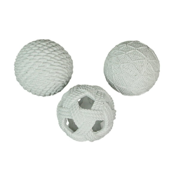 Things2Die4 White Orb Rope Decorative Balls, 4" Resin Coastal Accent Orbs for Home Décor