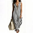 thumbnail image 6 of Eawtki Women's V Neck Sleeveless Maxi Dress Vertical Stripes Loose Fit Casual Summer Linen Blend Beach Cover Up Dress, 6 of 7