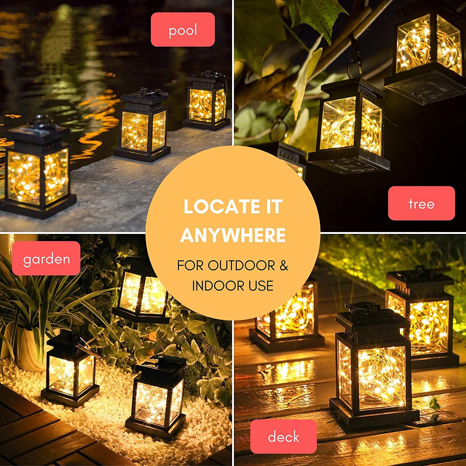 Vemingo 2 Pack Solar Lanterns Outdoor Hanging, Solar Outdoor Lights with 30  LED and 1300mAh Endurance, Outdoor Lanterns Waterproof Solar Powered for  Patio, Yard, Camping, Garden Decorations 