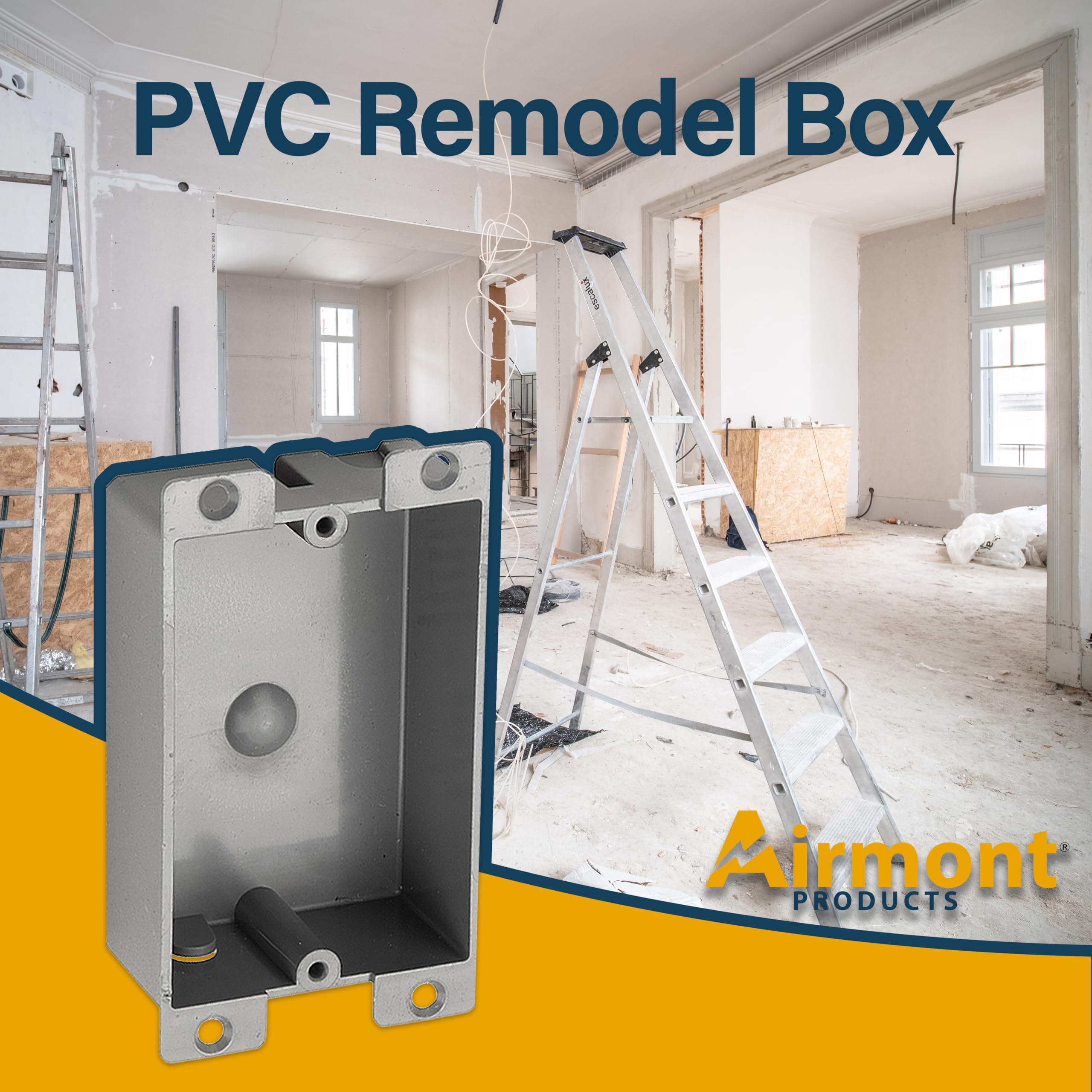 Old Work Round Electrical Box, One-Gang Grey PVC Junction Box, Electrical Old Work Box with Built-in Mounting Tabs, Mounting Wings, 2-Hour Fire Rated Walls 12, 8 Cubic Inch Box