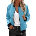 thumbnail image 2 of Zip Up Casual Jacket for Women Oversized Long Sleeve Coat Light Windbreaker With Ribbed Cuffs Pockets Sky Blue M, 2 of 8