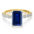 thumbnail image 3 of Gem Stone King 14K Two Tone Gold Blue Created Sapphire and Lab Grown Diamond Engagement Ring for Women | 4.72 Cttw | Octagon 10X8MM | Gemstone September Birthstone | Size 6, 3 of 6
