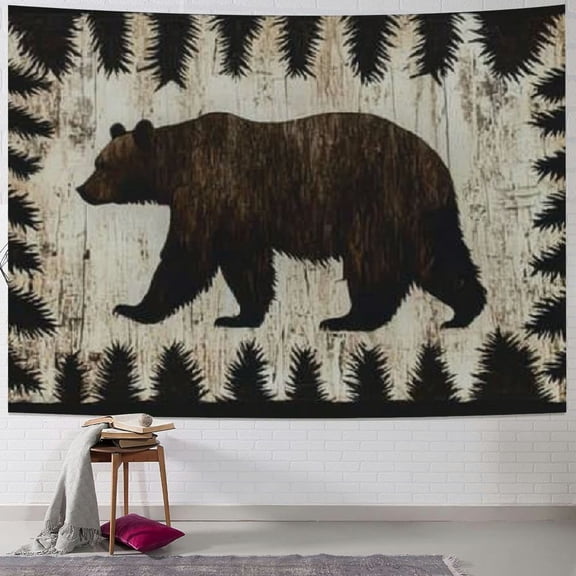 BCIIG Bear Forest Trees Tapestry Wall Hanging Unique Style Graphic Tapestries Home Wall Decor Art Living Room Bedroom Apartment Farmhouse Dorm 40x30inch