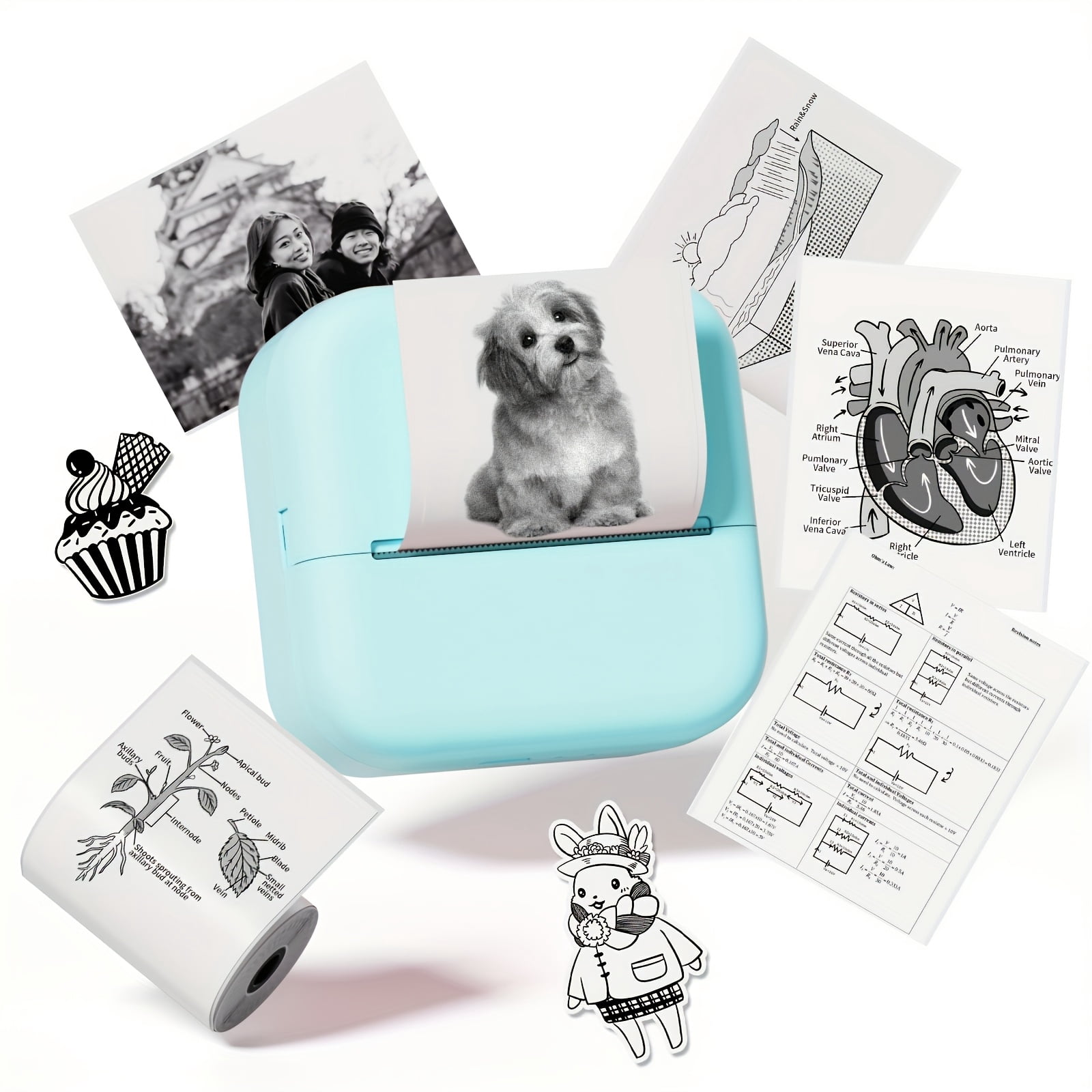 M02L Portable Printer, Wireless Mini Sticker Printer with 1/3/6 Rolls of Thermal Paper, Thermal Mini Printer, Portable Note Taking, Diary, Memo, Photo Learning Work with Smartphone
