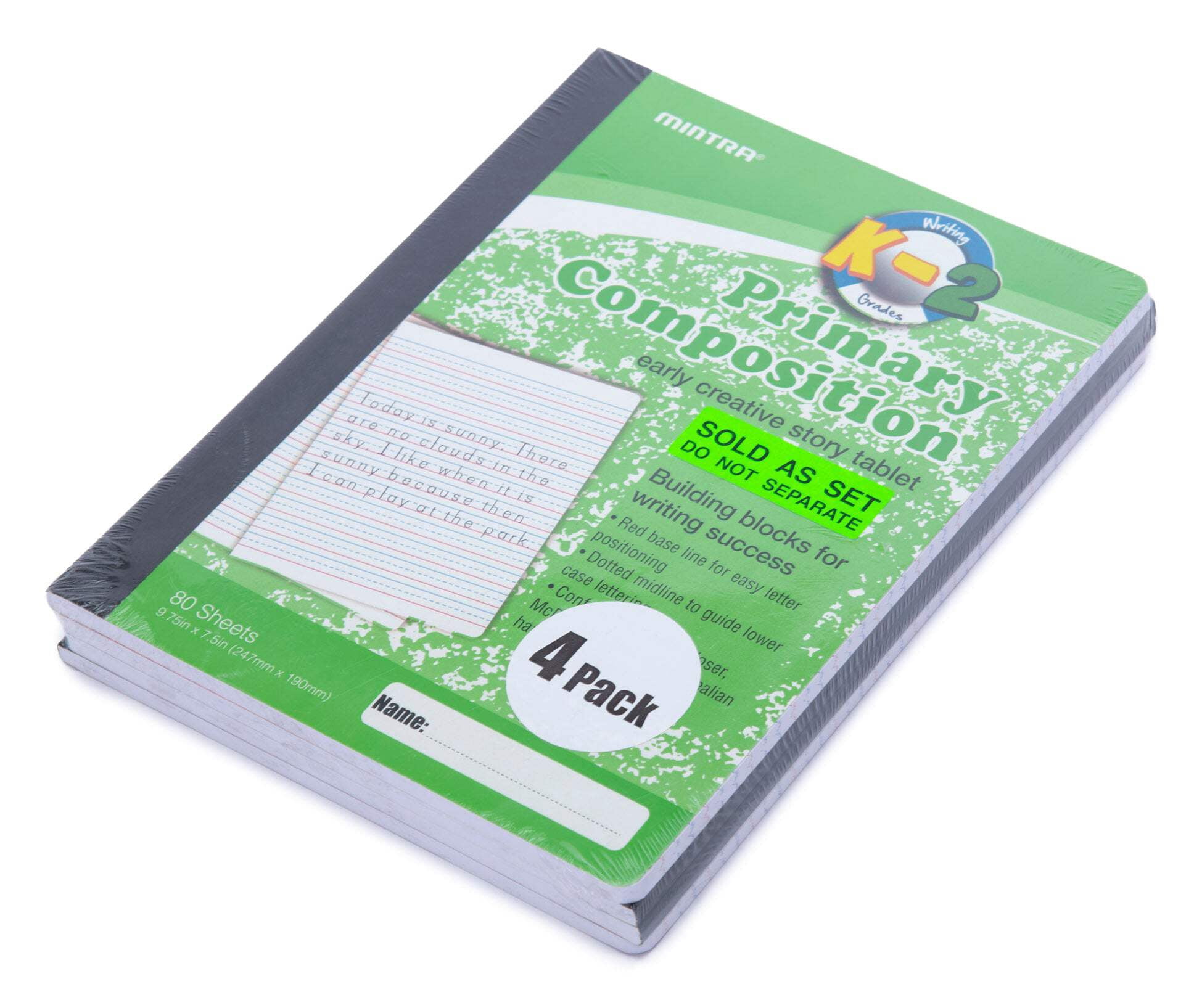 Mintra Primary Composition Notebook 4PK - Full Page - Assorted - Flexible Hardcover (09271) - 80 Sheets