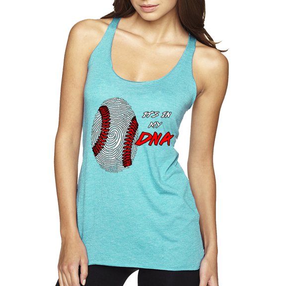 Wild Bobby, Baseball Fingerprint It's In My DNA, Sports, Women Tri-Blend Racerback Tank Top, Tahiti Blue, Small