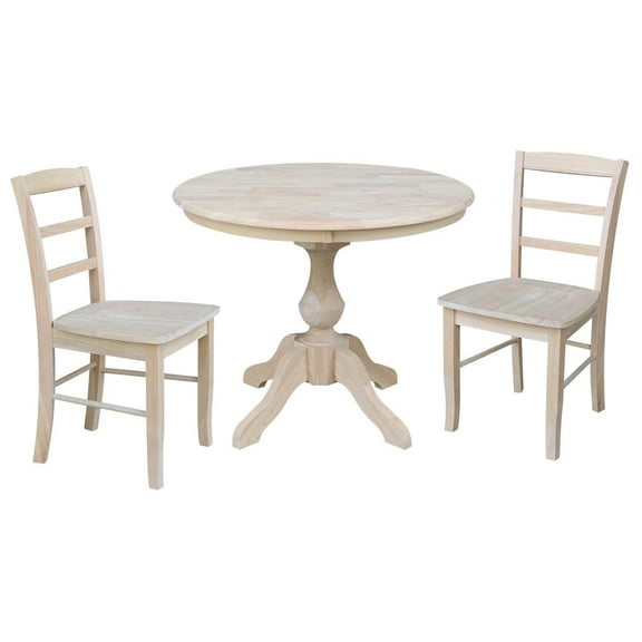 36" Round Top Pedestal Dining Table with 2 Madrid Chairs - Unfinished - 3 Piece Set