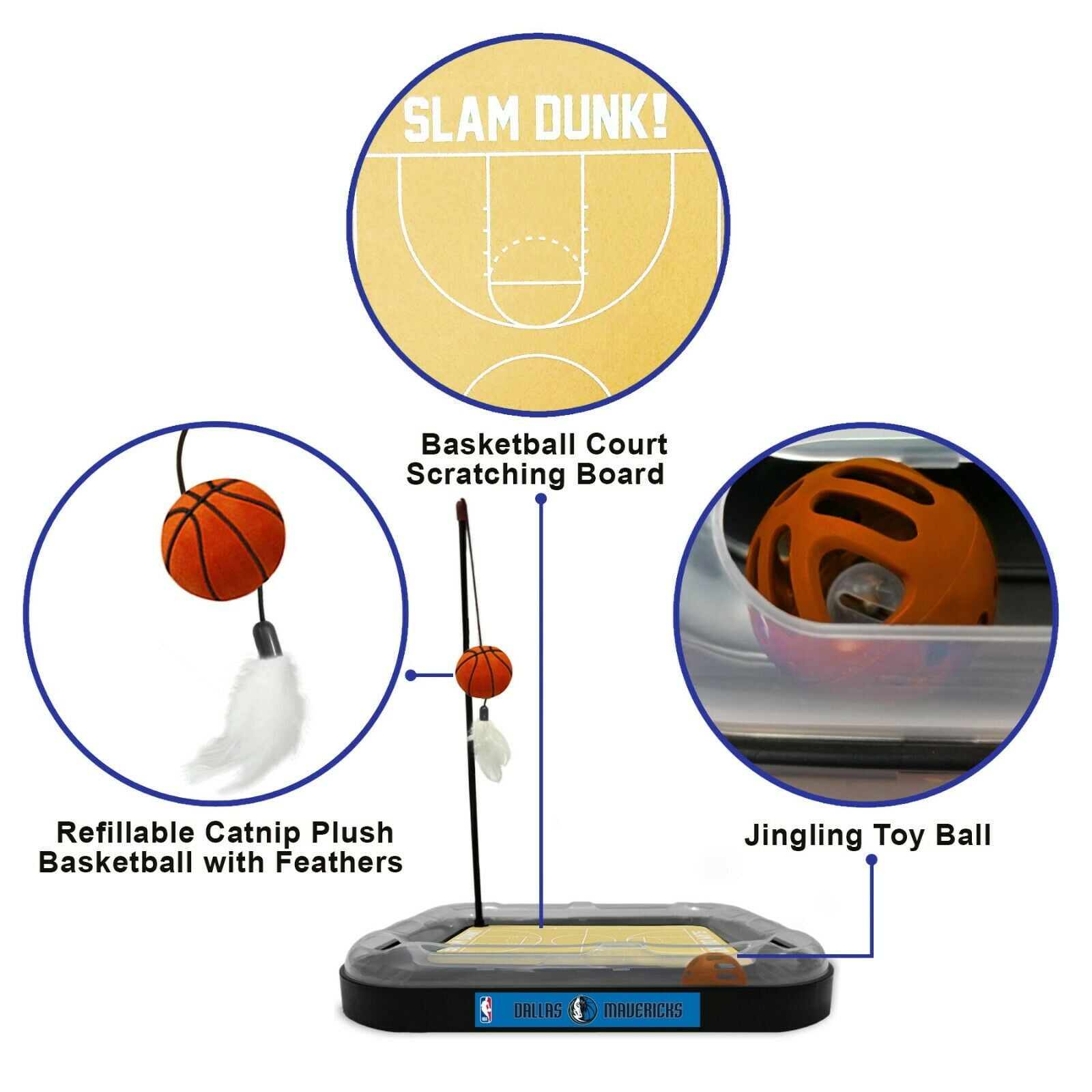 NBA Dallas Mavericks CAT Scratcher Toy with Catnip Plush & Feather Cat Toy 5-in-1 Kitty Toy
