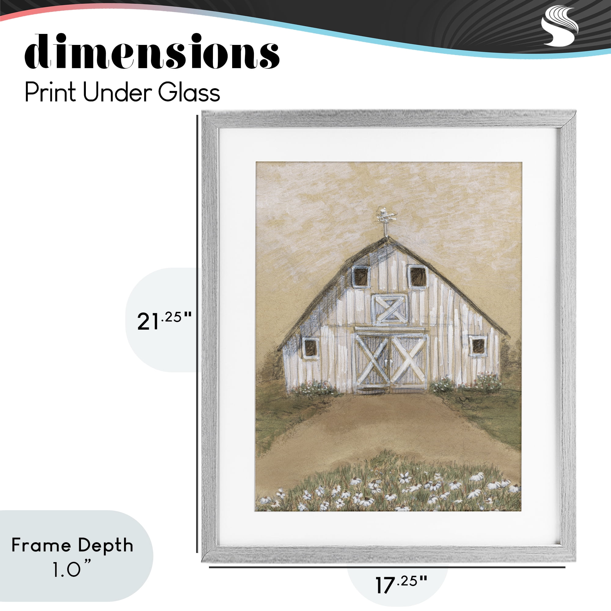 Stupell Industries Barn Lane Flowers Drawing Gray Framed Print Under Glass, design by Patti Bishop