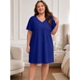 thumbnail image 3 of FEREMO Womens Plus Size 100% Cotton Short Sleeve V Neck Nightgown Ladies Sleepwear, 3 of 9