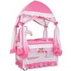Forclover 4 in 1 Portable Baby Playard Crib Bassinet Bed Adjustable Canopy Nursery Center Playard w/Changing Table Canopy Music Box Pink 43" x 31" x 30"