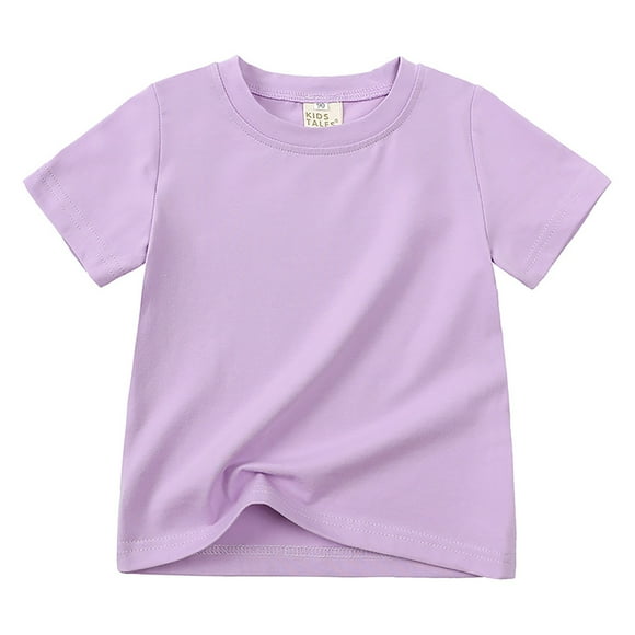 Splozh Girls Oversized T Shirts Children's T Shirt Solid Color Short Sleeved Shirt Boys and Girls Outside Cotton T Shirt Purple,6-7 Years