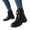 Black, variant on Platform Combat Boots for Women Classic Leather Buckles Lace up Chunky Heel Mid Calf Motorcycle Riding Ankle Booties with Side Zipper