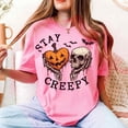 thumbnail image 2 of Stay Creepy Halloween T-Shirt, Pumpkin Skull Graphic Tee, Retro Spooky Season Shirt, Vintage Comfort Colors Halloween Apparel Gift for Her - Blossom, 3XL, 2 of 5