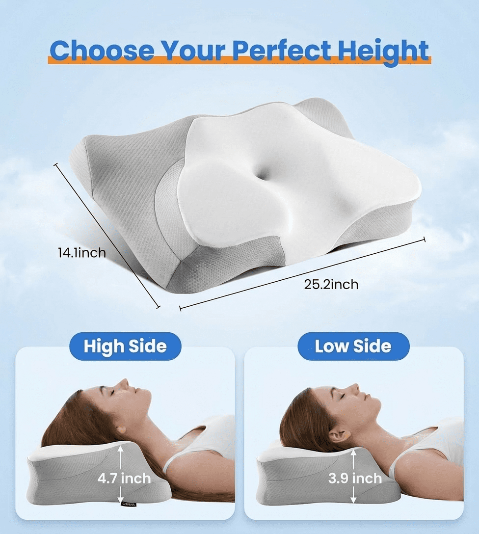 KAIPARA Cervical Neck Pillow for Pain Relief, Ergonomic Memory Foam Bed Pillow for Sleeping, Cooling Contour Pillow for Side Back Stomach Sleepers