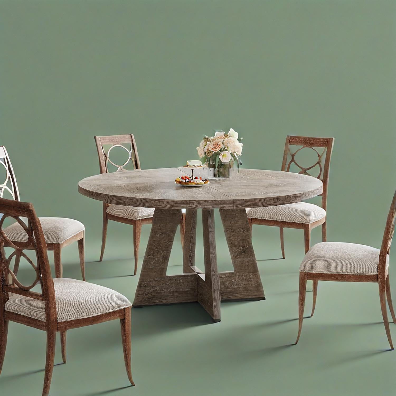Round Dining Table, 47 in Walnut Finish, Seats 4-6