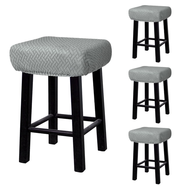 4pcs Fundas para Taburetes Rectangulares, Fundas para Taburetes de Bar, Funda para Asiento de Silla de Banco de Madera Gris Claro