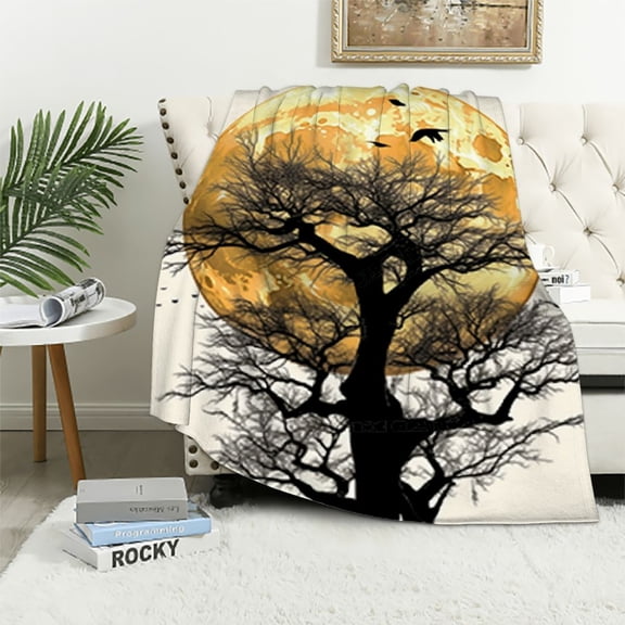 Pratyus Moon Birds Gothic Art Print Blanket Lightweight Soft Blanket for All Seasons - Perfect Gift for All Occasions 40x50in