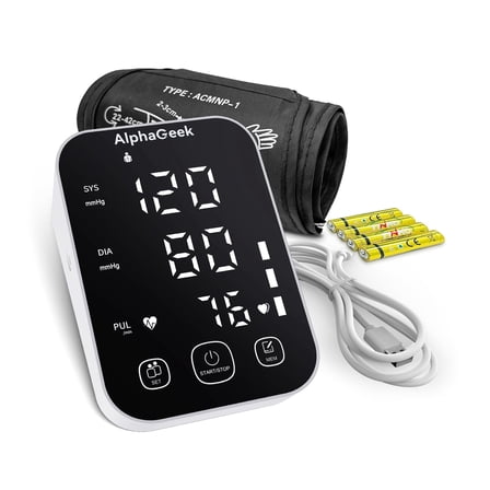 AlphaGeek Upper Arm Blood Pressure Monitor and Adjustable Arm Cuff 8.6"-16.5" for Home Use, FDA Approved, Irregular Hearbeat Detection, Two Power Supply, Large Digital LCD Display, 2 Users