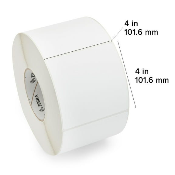 Zebra Thermal Transfer Barcode Label, 4" x 4" Paper Label with 3" Core, 1,500 Labels Per Roll, 4 Rolls