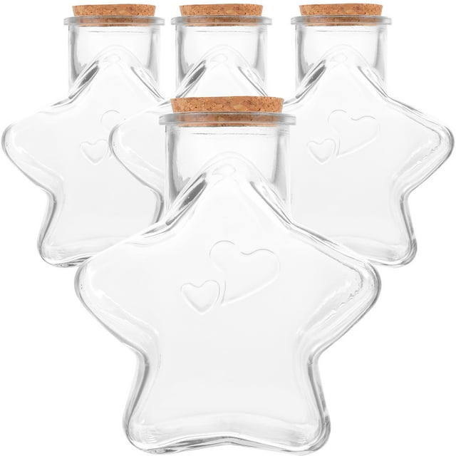 4pcs Potion Bottles Glass Spell Jars Message Bottles for Home Wedding Party Decoration (Pentagram Shape)
