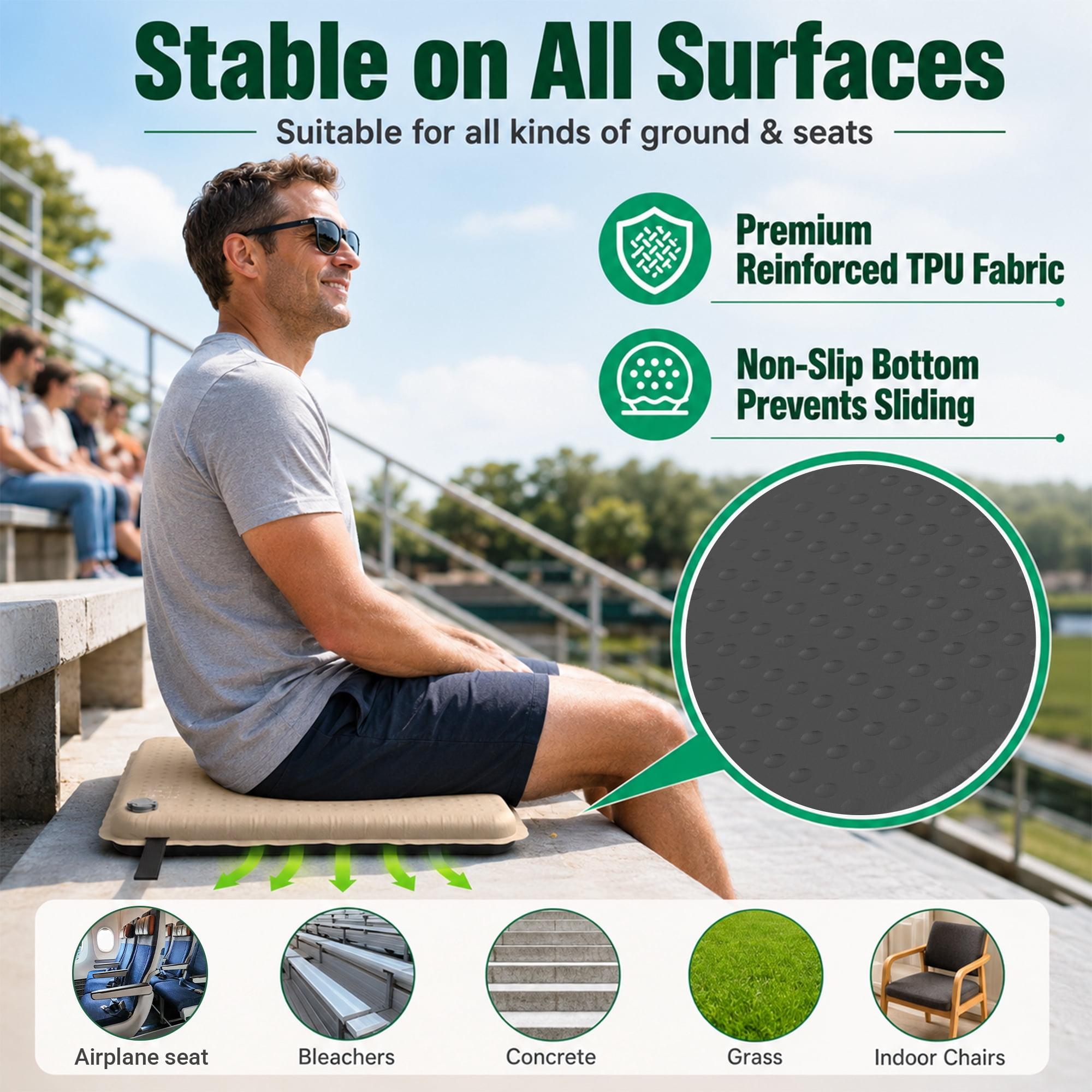 BNISE Inflatable Seat Cushion, 2 Inch Portable Self Inflating Memory Foam Seat Pad, Ultralight for Airplane, Stadium Bleachers, Camping and Office