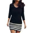 thumbnail image 2 of BONIXOOM Black Dresses for Women Love Party Crew Neck Tab Long Sleeve Pullover Jacket Striped Black Dresses, 2 of 6