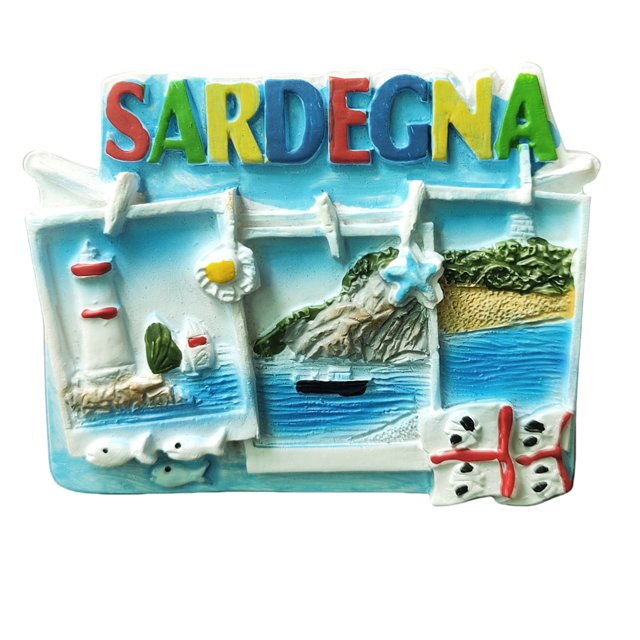 Imán para nevera Sardinia Beach 3D, resina, recuerdo, 6,8 x 5,3 cm