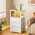 thumbnail image 4 of Tomnk Modern Nightstand with LED Lights & Charging Station, Side Table with Tempered Glass Top, USB Ports & Power Outlets, 3 Fabric Drawers for Bedroom, Living Room, White, 4 of 9