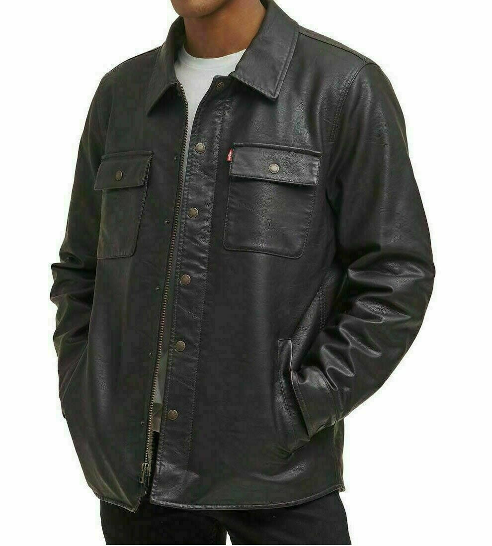 Levi's Men's Faux Leather Sherpa Lined Trucker Jacket, Brown, Size X-Large  