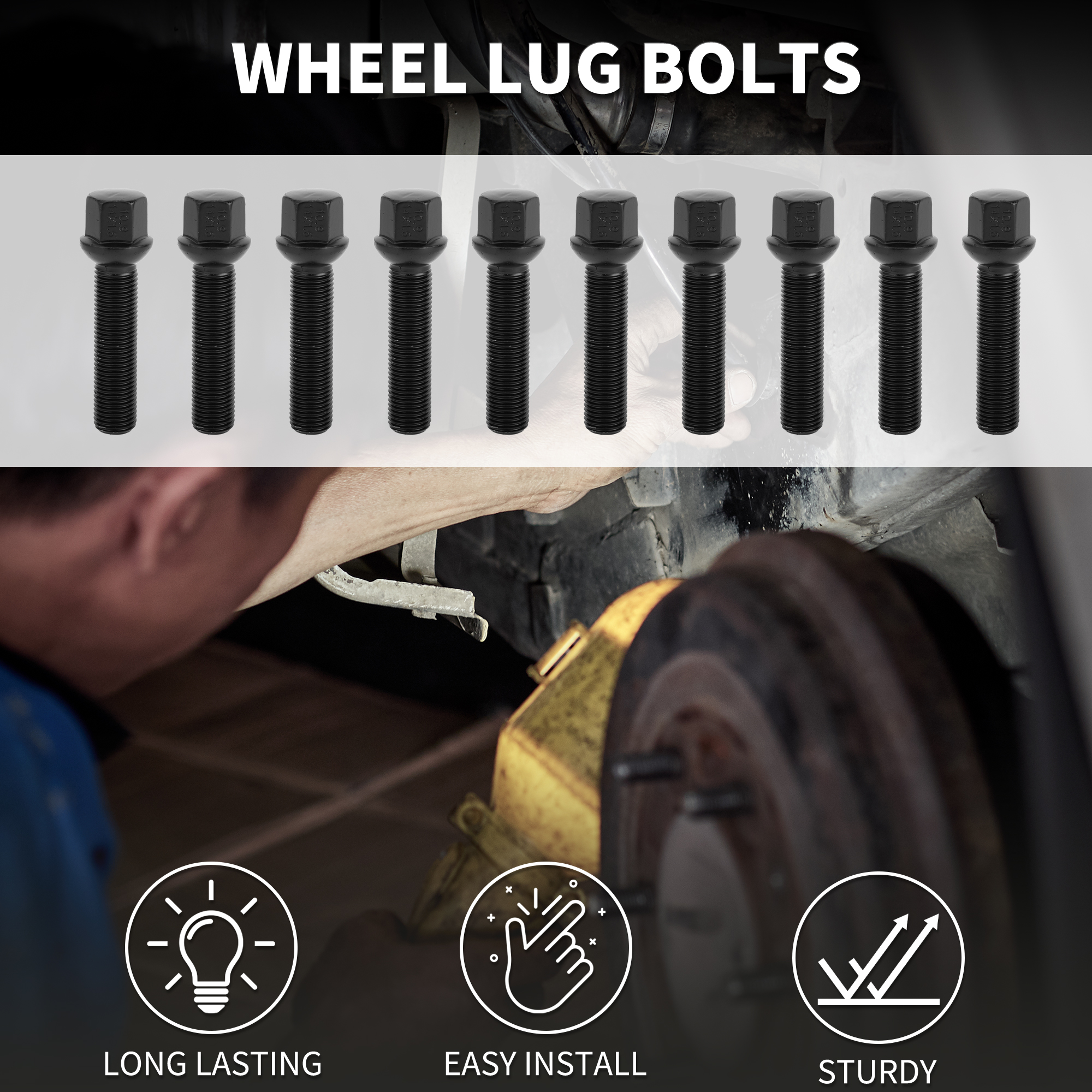 Unique Bargains Ball Seat Wheel Lug Bolt for Volkswagen and for Audi M14x1.5 10-Piece