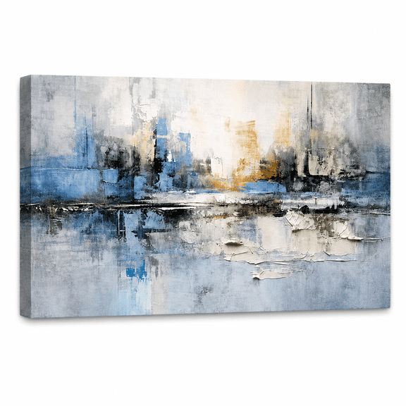 Blue Gray Abstract Cityscape Canvas Wall Art Decor Prints Large Canvas Wall Art for Living Room Modern Artwork Canvas Painting Wall Decor for Bedroom Home Office Wall Art Decor 24x16 inch