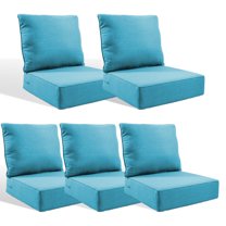 PARKWELL Outdoor Deep Seat Cushion Set, 24 x 24, Water Repellent, Fade Resistant, 6" Thicken Deep Seat Bottom and Back Cushion for Chair, Sofa, and Couch, Turquoise (10-Piece)