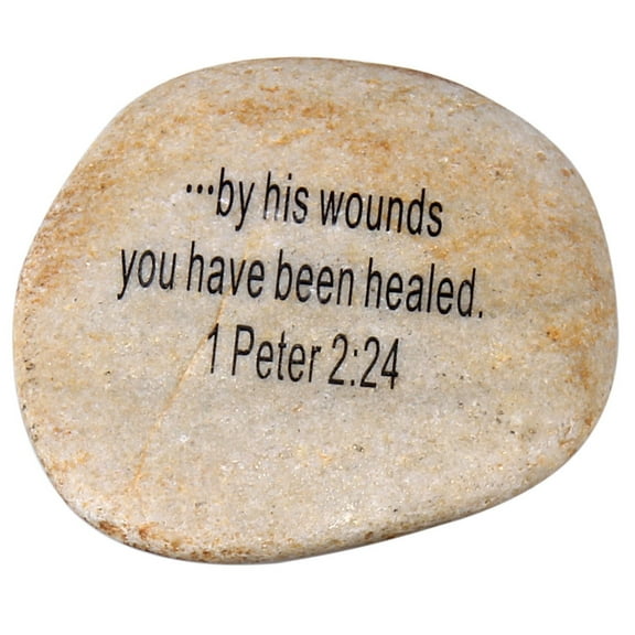Holy Land Market Extra Large Engraved Inspirational Scripture Biblical Natural Stones Collection - Stone XIII : 1 Peter 2:24 :" by his Wounds You Have Been Healed.