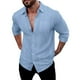 thumbnail image 2 of pstuiky camisetas de manga larga para hombre, Camisa tipo cárdigan de manga larga con solapa y botones de color liso para hombre Tops casuales para hombres l, 2 of 9