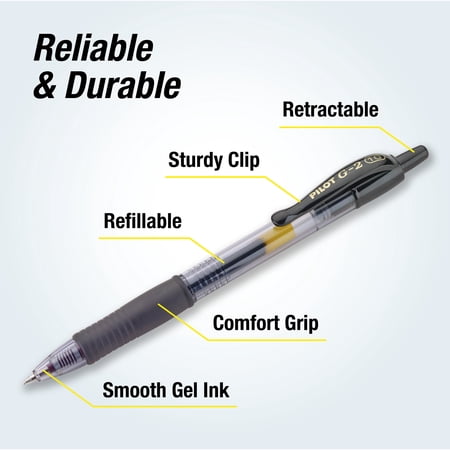 Pilot G2 Retractable Gel Ink Pens, Bold Point, Black, 2 Count