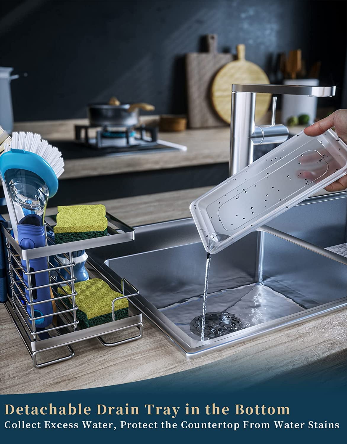 HyStarsigo Sponge Holder for Kitchen Sink, Adjustable Detachable Sponge  Holder Over Faucet, Stainless Steel Faucet Rack for Kitchen, Sink Caddy  Sponge