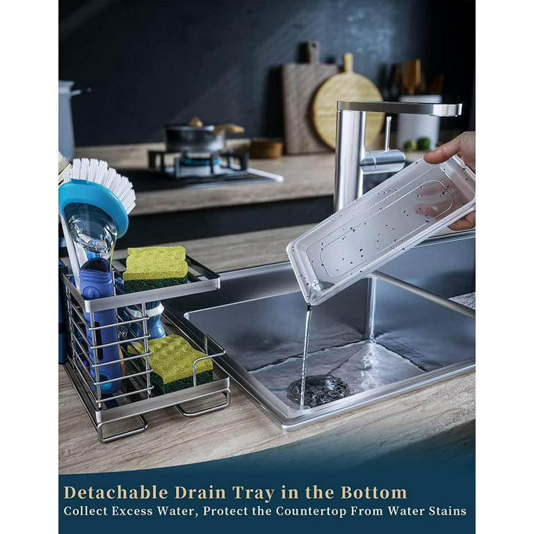 HapiRm Multifunctional Kitchen Sink Caddy, Sponge Holder for Kitchen Sink  with Drain Tray, SUS304 Stainless Steel Rustproof Kitchen Sink Organizer  for