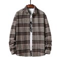 thumbnail image 2 of Herrnalise Men Flannel Plaid Turndown Collar Casual Long Sleeve Cardigan Coat Shirt Coffee, 2 of 9