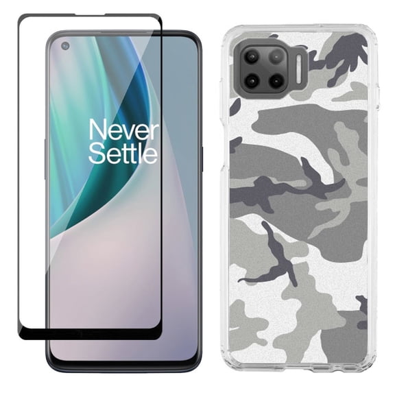 Slim-Fit Protective Phone Case compatible with Motorola Moto One 5G UW, with Tempered Glass Screen Protector, by OneToughShield ® - Urban Camo