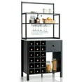 thumbnail image 1 of Gymax Kitchen Bakers Rack Freestanding Wine Rack Table w/ Glass Holder & Drawer Black, 1 of 9