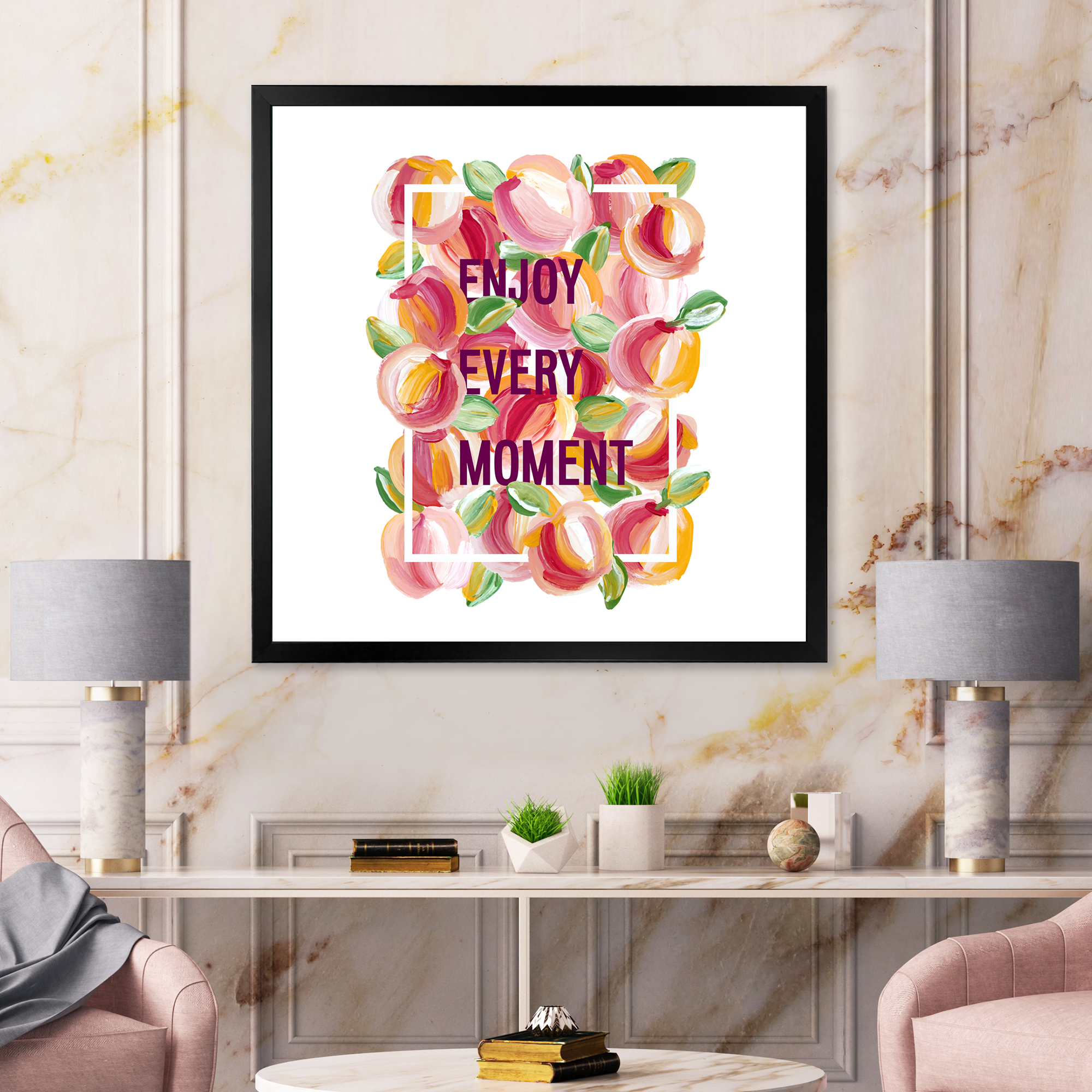 Designart 'Enjoy Every Moment Over Colorful Flowers' Traditional Framed Art Print