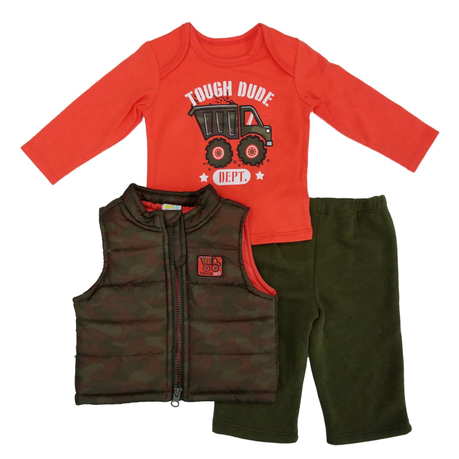 Toddler Outfits Baby Boy 3pcs Clothing Set Long Sleeve Tops and Tracksuit Hooded Puffer Vest